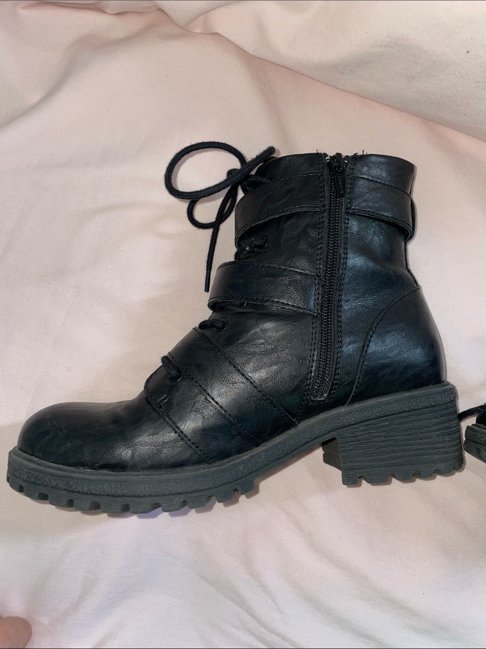 boc Black Buckle & Lace-Up Leather Combat Boots • Sz 8 - Picture 3 of 6